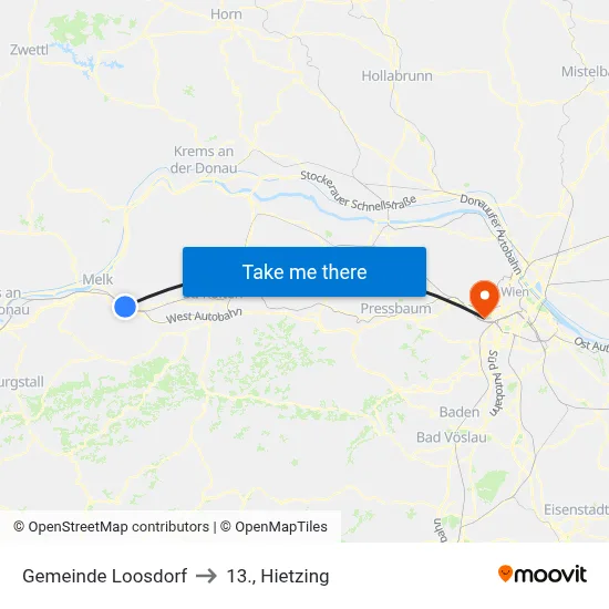 Gemeinde Loosdorf to 13., Hietzing map