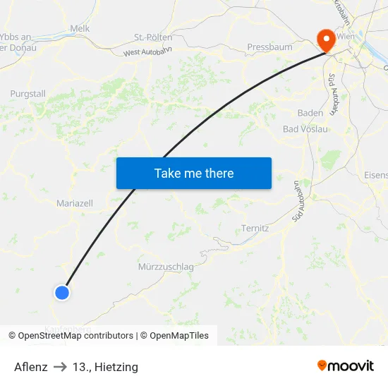 Aflenz to 13., Hietzing map