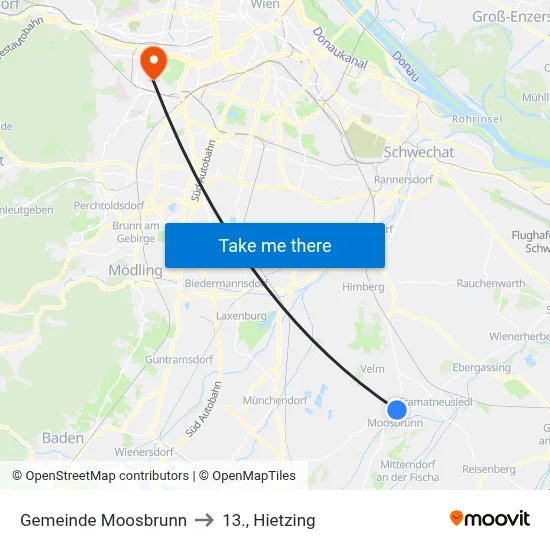Gemeinde Moosbrunn to 13., Hietzing map