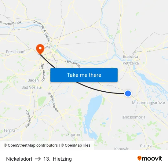 Nickelsdorf to 13., Hietzing map