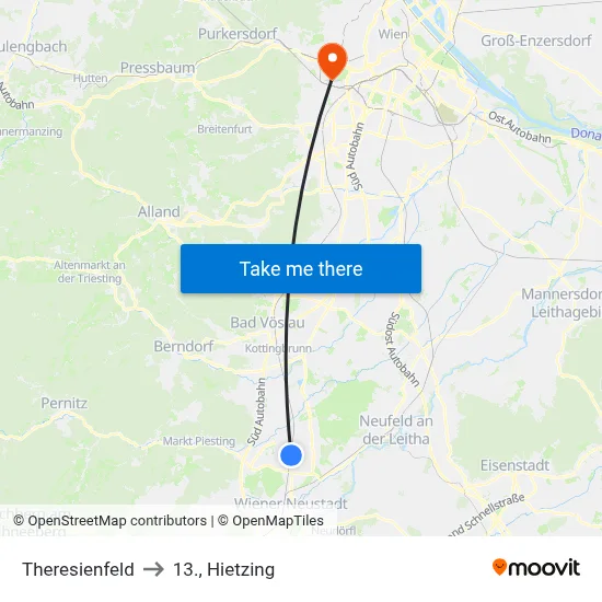 Theresienfeld to 13., Hietzing map