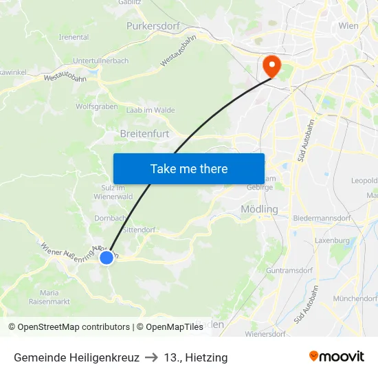 Gemeinde Heiligenkreuz to 13., Hietzing map