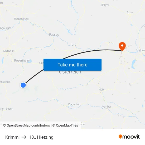 Krimml to 13., Hietzing map