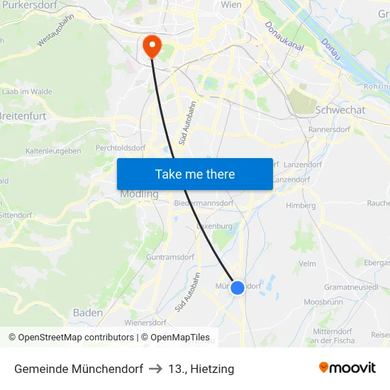 Gemeinde Münchendorf to 13., Hietzing map