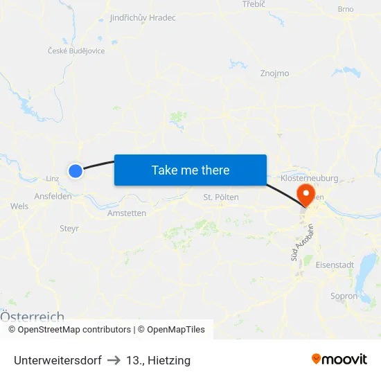 Unterweitersdorf to 13., Hietzing map