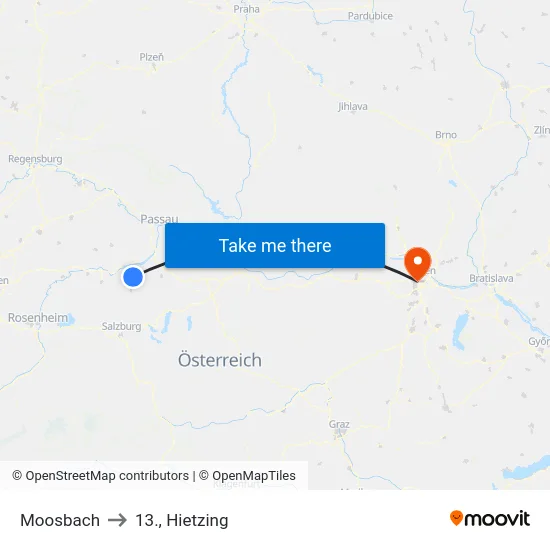 Moosbach to 13., Hietzing map