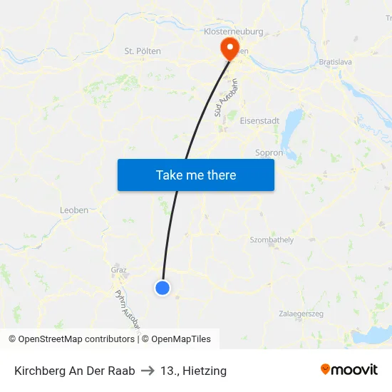 Kirchberg An Der Raab to 13., Hietzing map