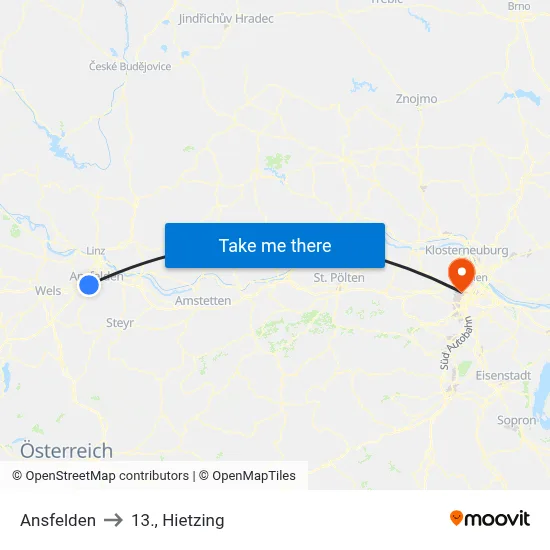Ansfelden to 13., Hietzing map