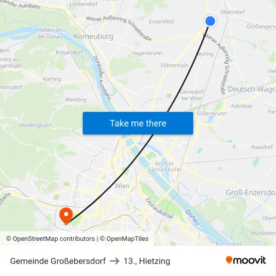 Gemeinde Großebersdorf to 13., Hietzing map