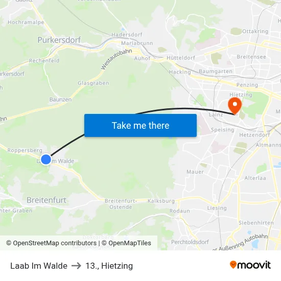 Laab Im Walde to 13., Hietzing map
