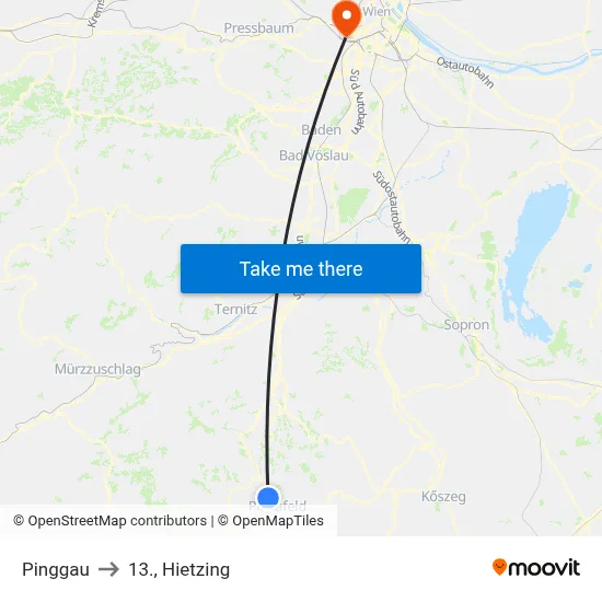 Pinggau to 13., Hietzing map
