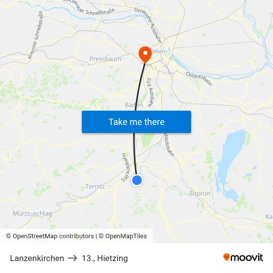 Lanzenkirchen to 13., Hietzing map