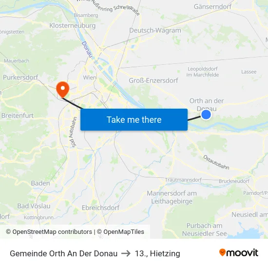 Gemeinde Orth An Der Donau to 13., Hietzing map