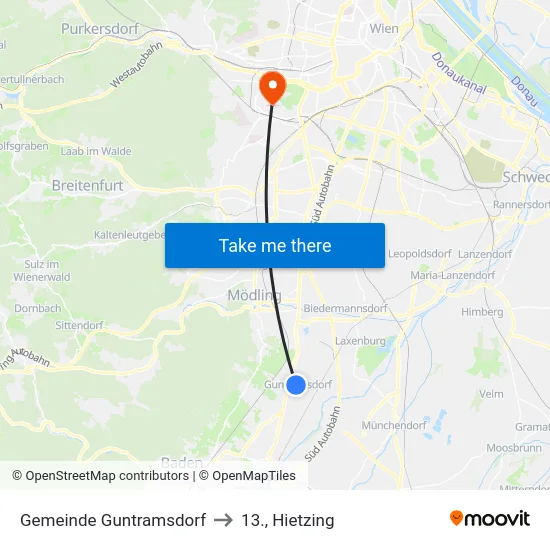 Gemeinde Guntramsdorf to 13., Hietzing map