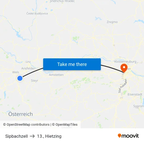 Sipbachzell to 13., Hietzing map