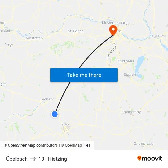 Übelbach to 13., Hietzing map