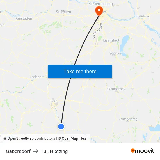 Gabersdorf to 13., Hietzing map