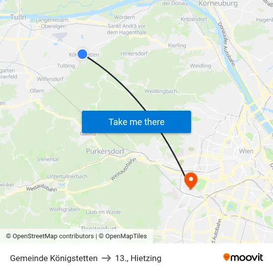 Gemeinde Königstetten to 13., Hietzing map
