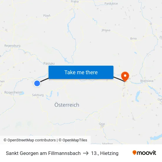 Sankt Georgen am Fillmannsbach to 13., Hietzing map