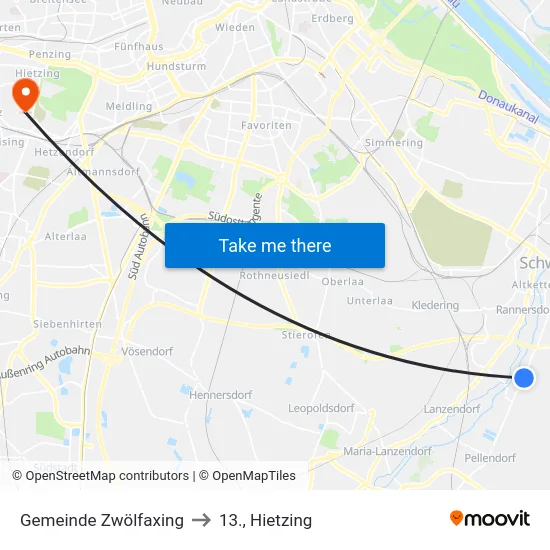 Gemeinde Zwölfaxing to 13., Hietzing map