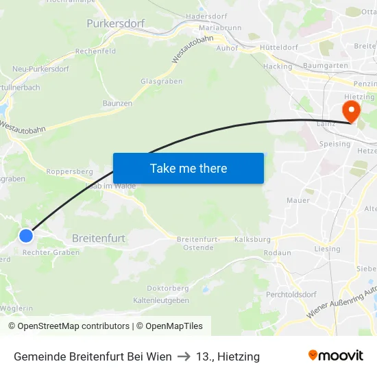 Gemeinde Breitenfurt Bei Wien to 13., Hietzing map