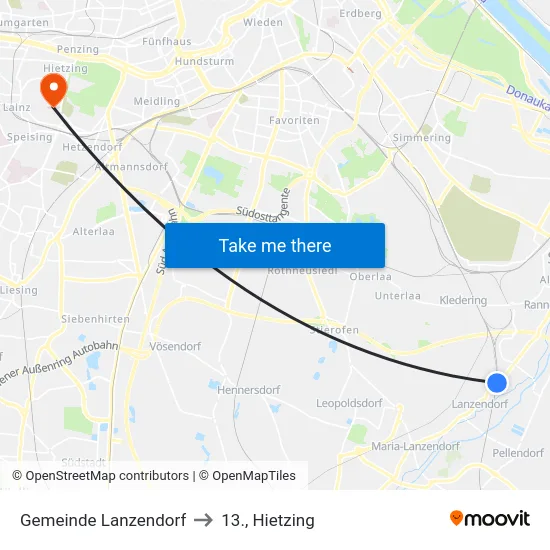 Gemeinde Lanzendorf to 13., Hietzing map