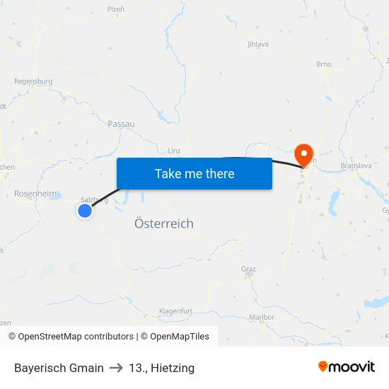 Bayerisch Gmain to 13., Hietzing map