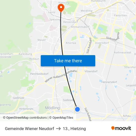 Gemeinde Wiener Neudorf to 13., Hietzing map