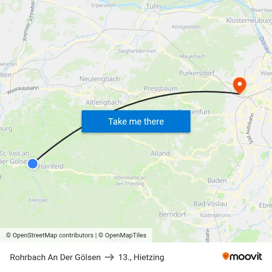 Rohrbach An Der Gölsen to 13., Hietzing map