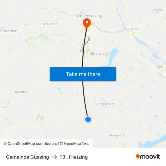 Gemeinde Güssing to 13., Hietzing map