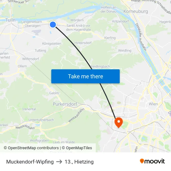 Muckendorf-Wipfing to 13., Hietzing map