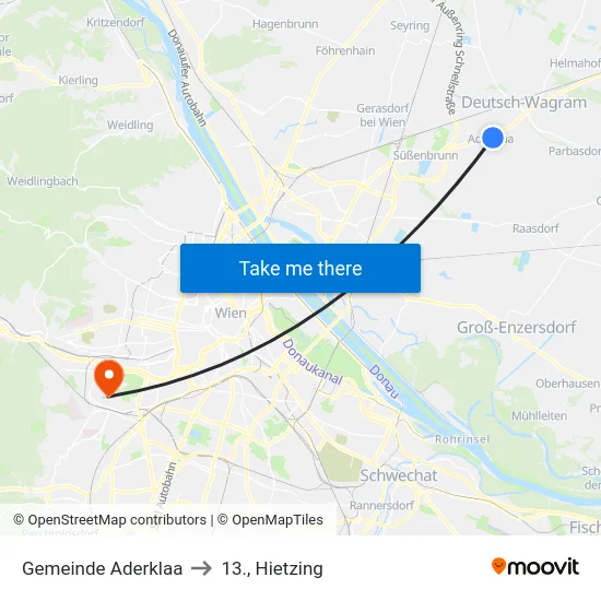 Gemeinde Aderklaa to 13., Hietzing map
