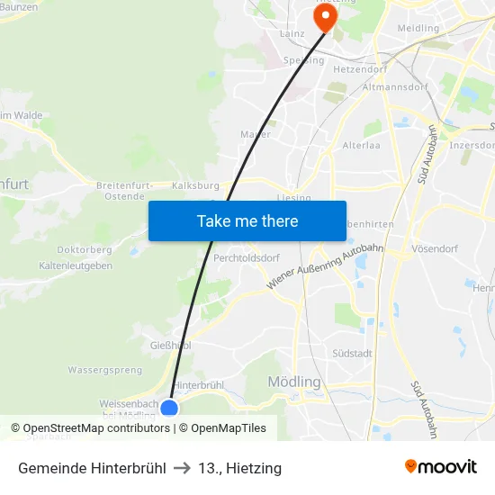Gemeinde Hinterbrühl to 13., Hietzing map