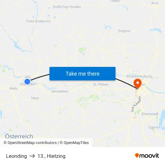 Leonding to 13., Hietzing map