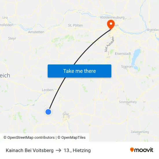 Kainach Bei Voitsberg to 13., Hietzing map