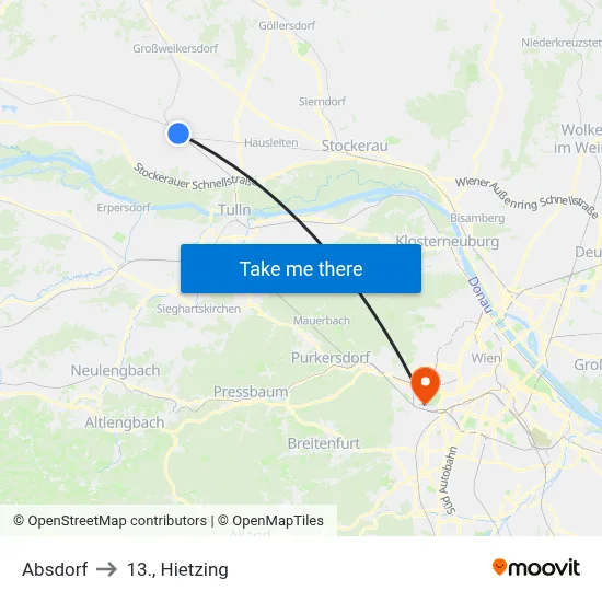 Absdorf to 13., Hietzing map