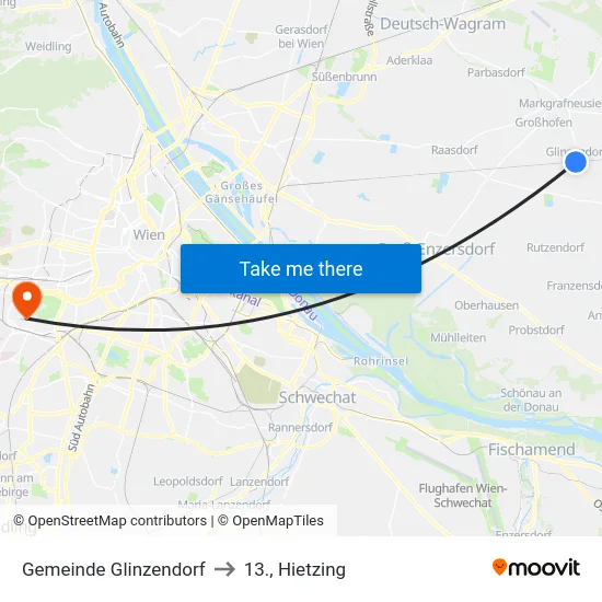 Gemeinde Glinzendorf to 13., Hietzing map