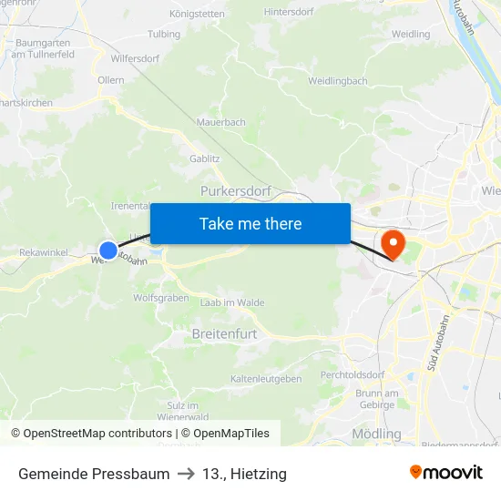 Gemeinde Pressbaum to 13., Hietzing map