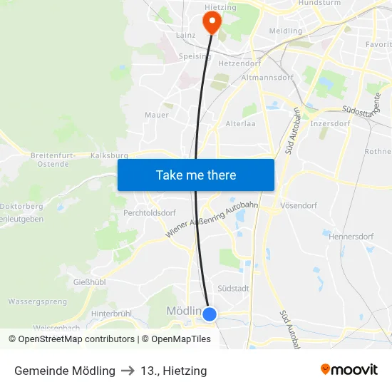 Gemeinde Mödling to 13., Hietzing map