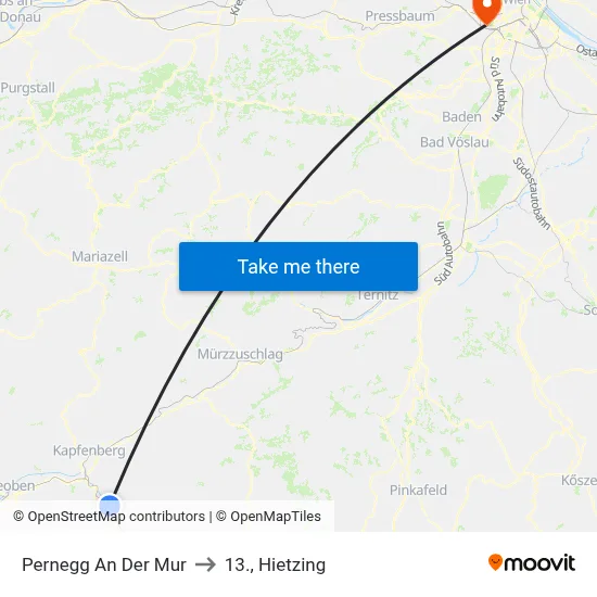 Pernegg An Der Mur to 13., Hietzing map