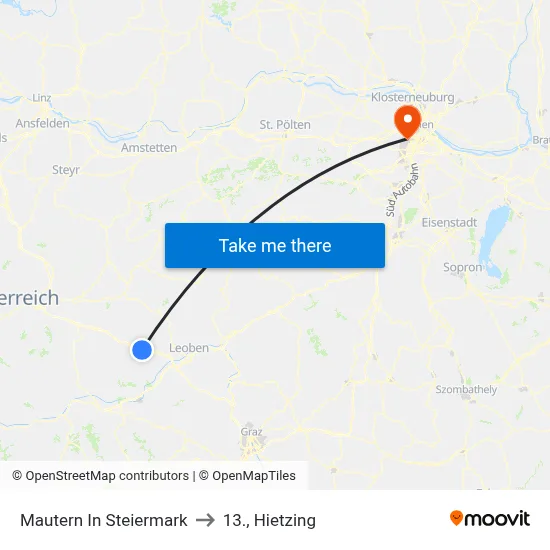 Mautern In Steiermark to 13., Hietzing map