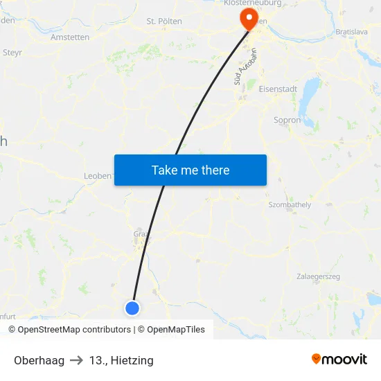 Oberhaag to 13., Hietzing map