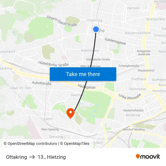 Ottakring to 13., Hietzing map