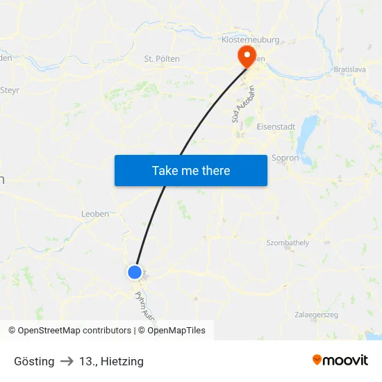 Gösting to 13., Hietzing map