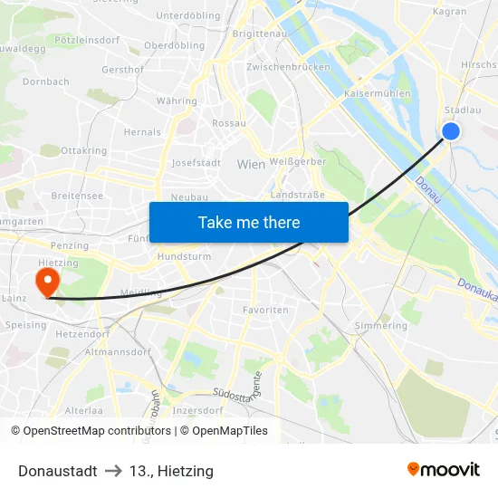 Donaustadt to 13., Hietzing map