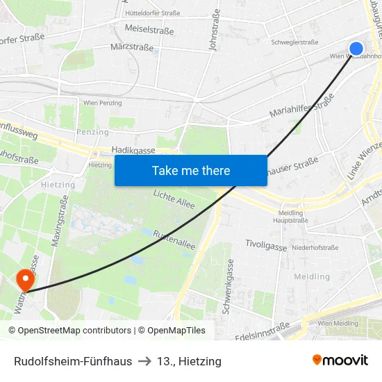 Rudolfsheim-Fünfhaus to 13., Hietzing map