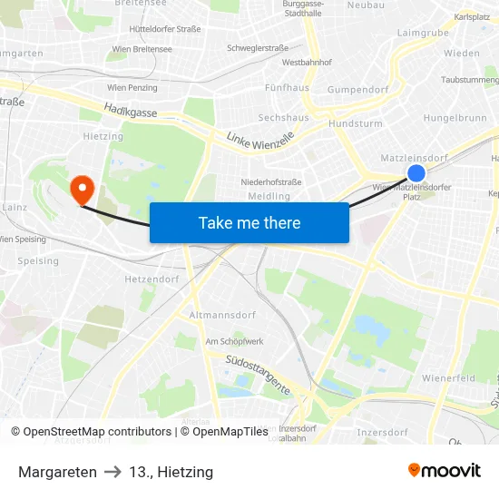 Margareten to 13., Hietzing map