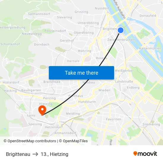Brigittenau to 13., Hietzing map