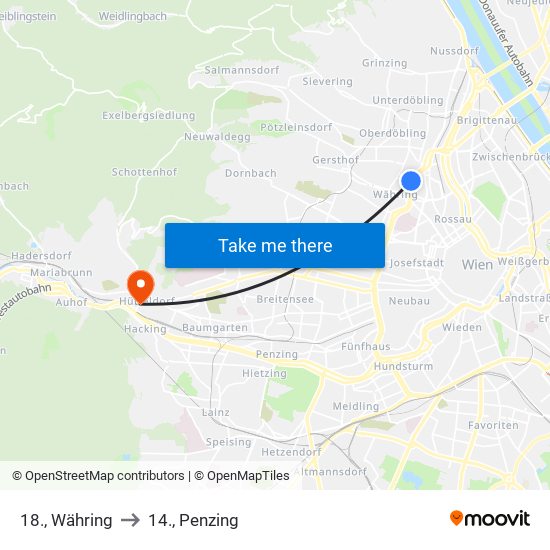 18., Währing to 14., Penzing map