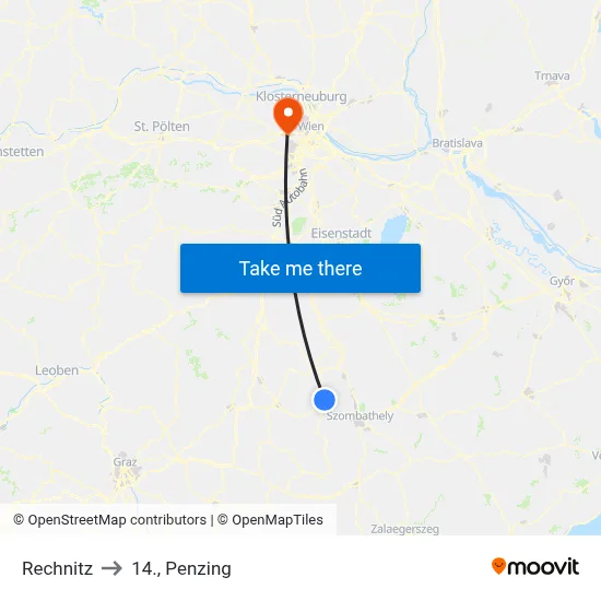 Rechnitz to 14., Penzing map